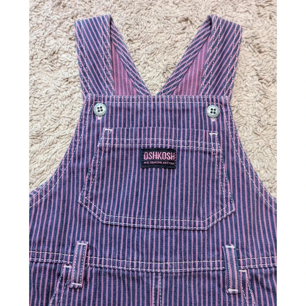 Vtg‎ OshKosh Bgosh Vestbak Overall Dress Girls Sz 5 Purple Blue Striped Cotton